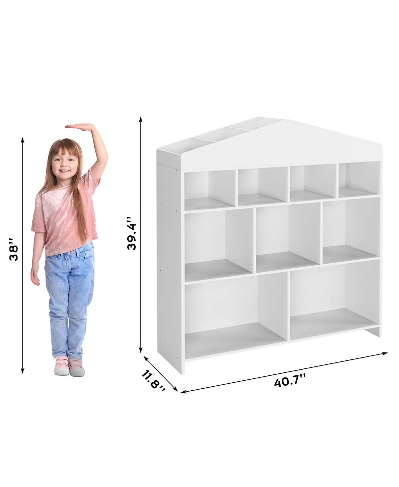 Gaomon Kids Bookshelf with 9 Storage Cubbies, Wooden Dollhouse Bookcase & Toy Organizer for Playroom or Bedroom