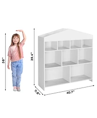 Gaomon Kids Bookshelf with 9 Storage Cubbies, Wooden Dollhouse Bookcase & Toy Organizer for Playroom or Bedroom