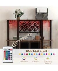 Homcom Led Wine Cabinet with Charging Station, Wine Racks, Glass Holders