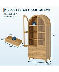 gaomon 71" Tall Arched Kitchen Pantry Cabinet, Farmhouse Storage Cupboard with 2 Drawers & Adjustable Shelves, Freestanding Display Cabinet