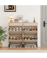 Gaomon Shoe Cabinet, Rattan Shoe Storage With 2 Flip Drawer and 1 Pull-Out Drawer, Heavy Duty Metal Leg