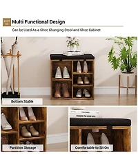 gaomon Shoe Storage Bench with Cushion, 20" Cubby Seat Shoe Cabinet, Cubby Seat Shoe Cabinet with 3-Tier Adjustable Shelf for Living Room Hallway, Gra