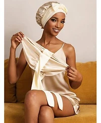 Silksilky Pure Silk Double Layer Bonnet With Adjustable Long Tie