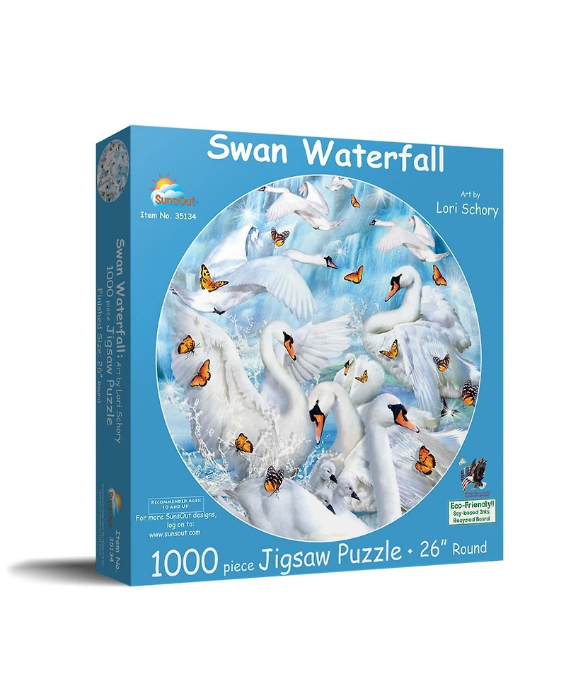SunsOut Swan Waterfall 1000 piece Jigsaw Puzzle for Adults Round