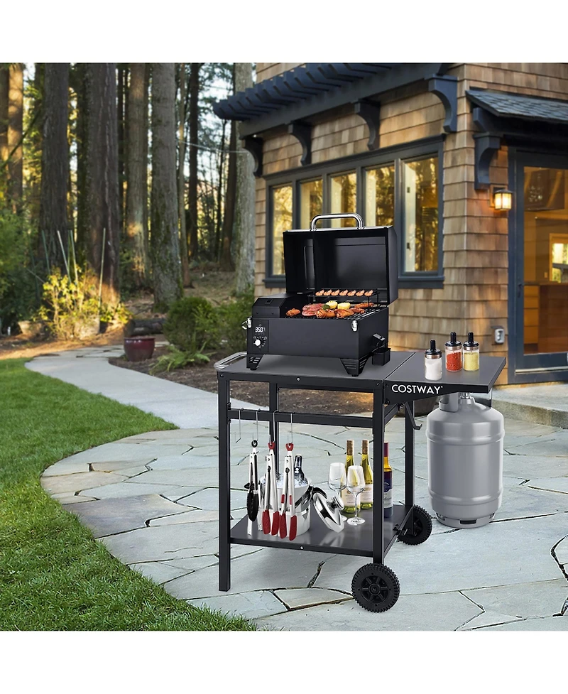 Costway Double-Shelf Movable Dining Cart Table Multifunctional Kitchen Worktable Outdoor