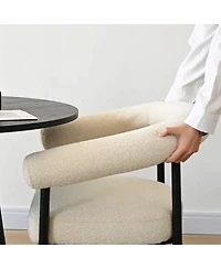 Maison Boucle 3-Piece Modern Round Dining Table Set with Boucle Armchairs and Pedestal Table, Small Space Table Set for 2