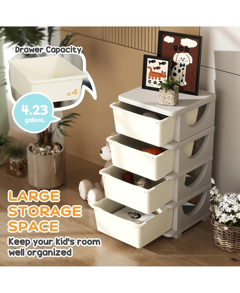 Qaba 30" 4 Tier Kids Storage Unit Dresser Tower,