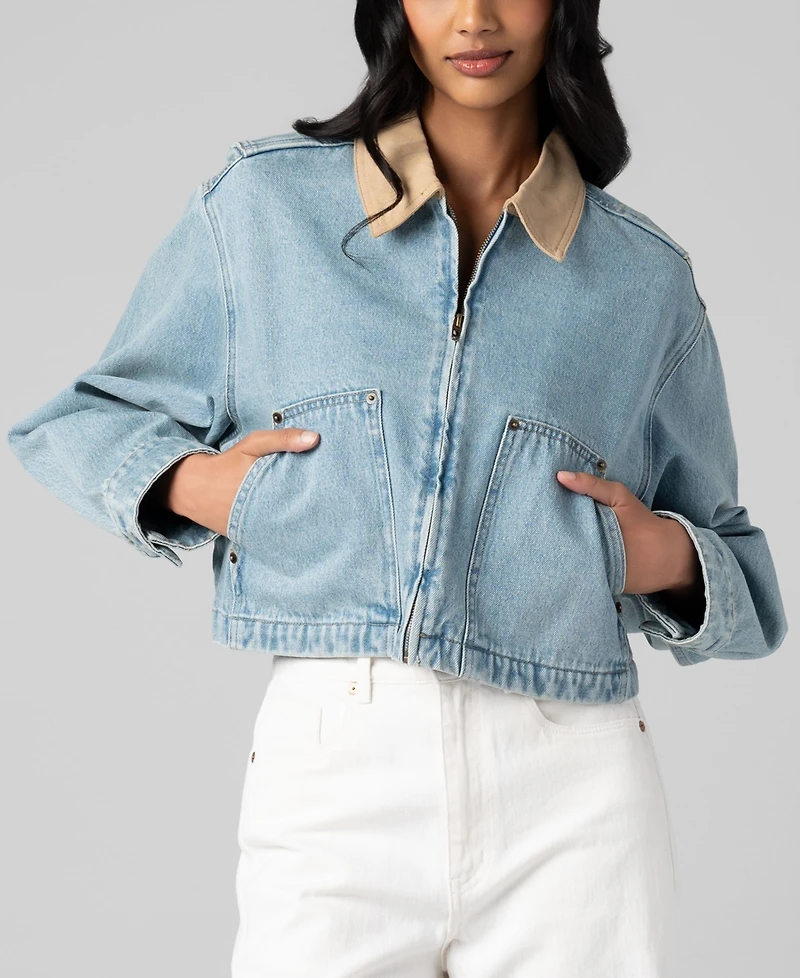 Blank Nyc Women's Crop Denim Zip Front Barn Jacket