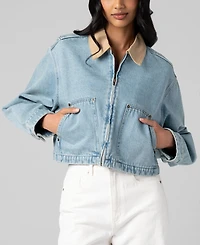 Blank Nyc Women's Crop Denim Zip Front Barn Jacket