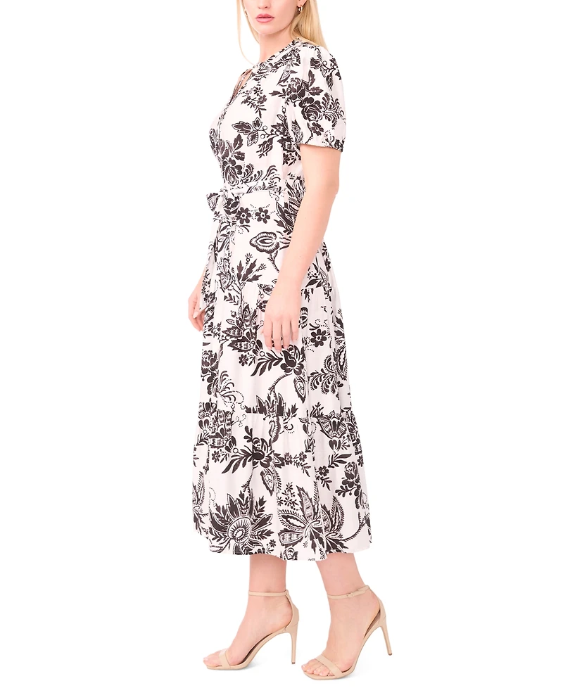 Msk Plus Printed Puff-Sleeve Maxi Shirtdress