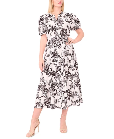Msk Plus Printed Puff-Sleeve Maxi Shirtdress