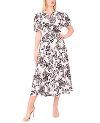 Msk Plus Printed Puff-Sleeve Maxi Shirtdress