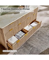 gaomon 54" Wide Modern Fluted 7-Drawer Wood Dresser with Faux Marble Top, Tv Stand and Drawer Organizer