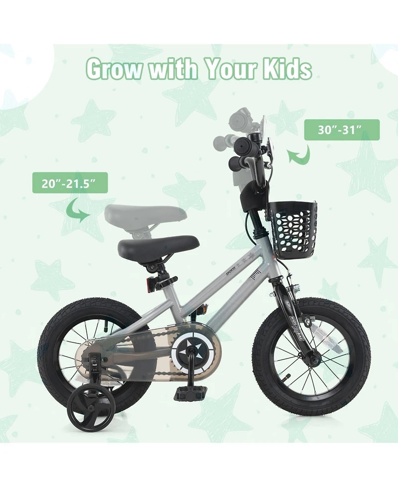 Kids Training Bike Adjustable with Dual Brakes and Front Basket