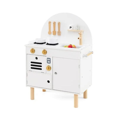 Hongge Wooden Kids Play Kitchen with Stove Sink Microwave and Oven