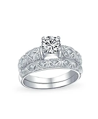 Bling Jewelry European Style 1CT Round Cz Cubic Zirconia Solitaire Promise Ring Set with Filigree Band in Sterling Silver