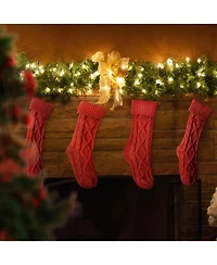 Yescom 18" Christmas Stockings Handmade Chunky Red Cable Knit Mantel Decoration 4 Pack