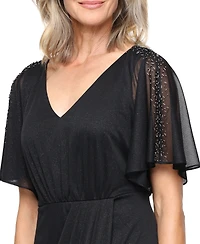 Sl Fashions Women's Glittered Front-Slit V-Neck Long Dress