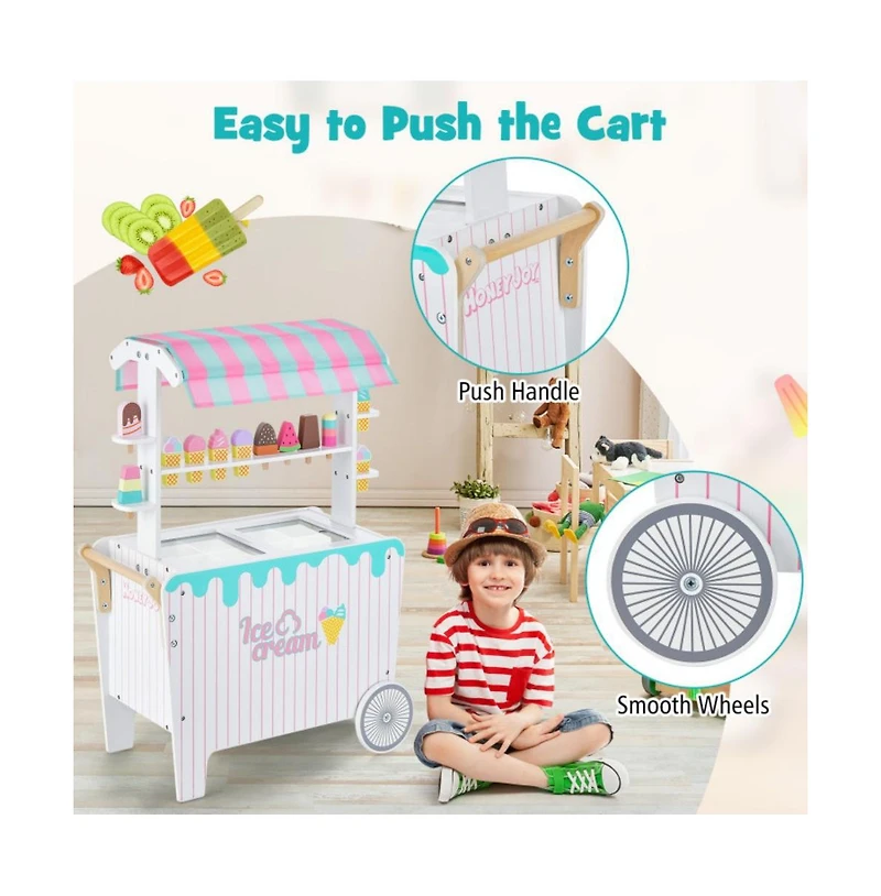 Hongge Kids Ice Cream Cart Playset with Display Rack and Accessories