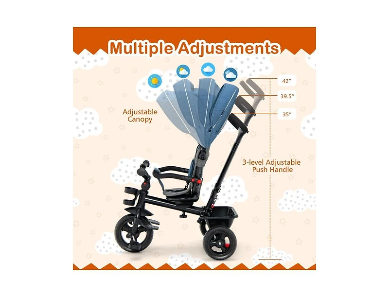 4-in-1 Baby Tricycle Toddler Trike with Convertible Seat