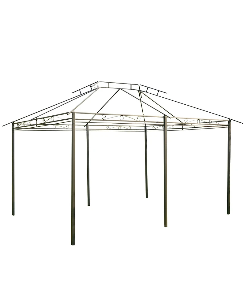 Outsunny 10' x 13' Outdoor Soft Top Gazebo Pergola with Curtains, 2-Tier Steel Frame Gazebo for Patio, Sage Grey