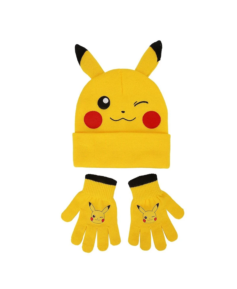 Pokemon Boys Pikachu Youth 2-Piece Knit Beanie & Gloves Set