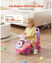 Mecale Ride On Toddler Push Car, Kids Ride-On Toy with Horn, Music & Storage, 48.5 lbs Load, Foot-to-Floor Walker for Boys Girls 19–36M, Pink