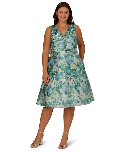 Adrianna Papell Plus Floral Jacquard Midi Dress