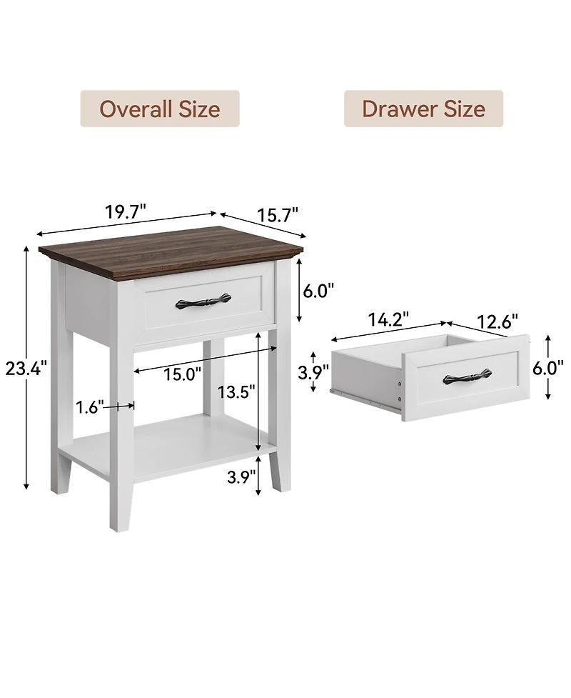 gaomon Nightstands, End Table with Drawer, Side Table for Living Room, 2 Tiers Storage Shelves Bedside Table for Study Room, Bedroom