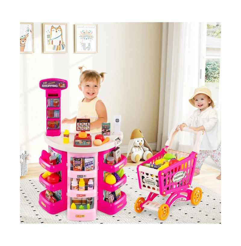 Hongge Kids Supermarket Playset with 76 Piece Grocery Accessories