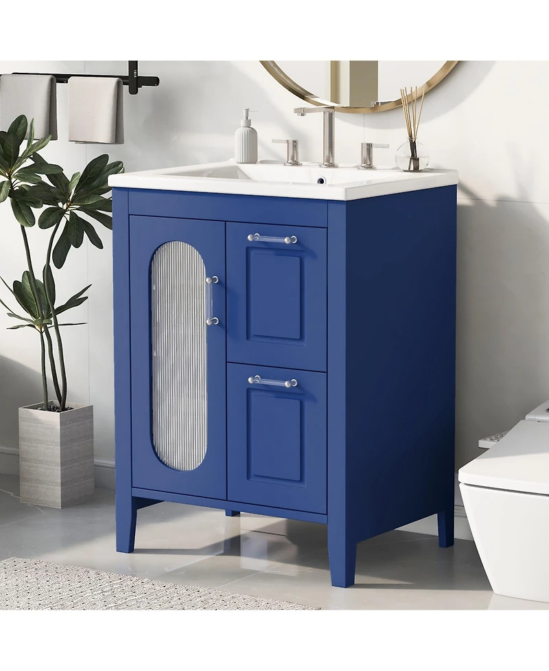 Casainc 24" Bathroom Vanity with Sink, 2 Drawers and Door, Adjustable Shelf