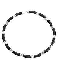 Bling Jewelry Black Onyx Strand Contoured Tube Bar Link Collar Necklace and Bezel Set Oval Cabochon Drop Earrings Jewelry Set Sterling Silver