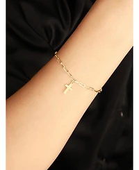 Devata Cross Charm with Paperclip Chain Bracelet in 14K Gold, in