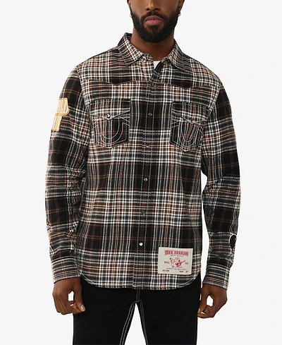 True Religion Men's Plaid Big T Western Shirt
