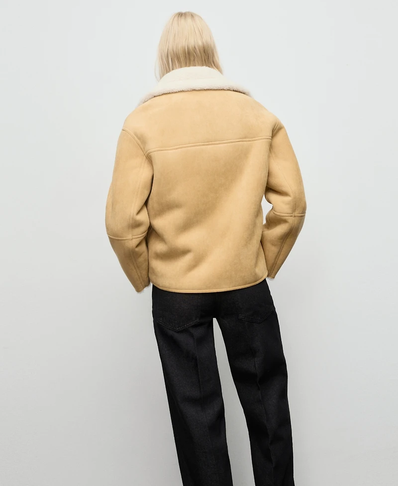 Mango Women's Shearling Collar Faux-Suede Jacket