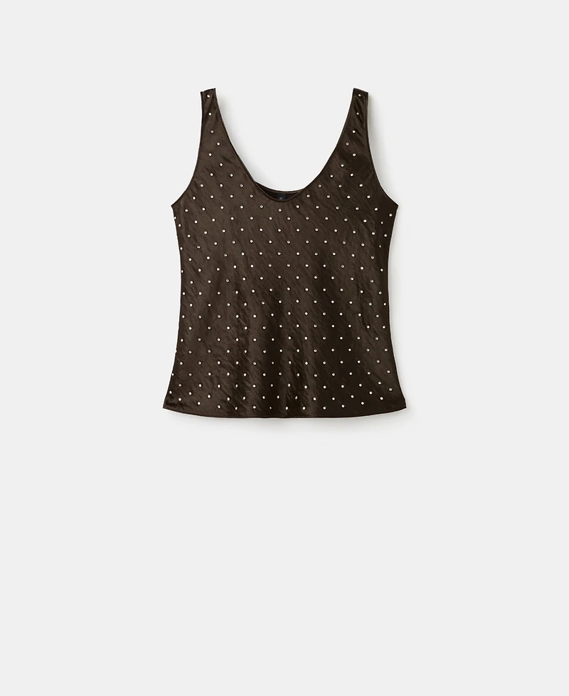 Mango Women's Crystals Satin Crinkled-Effect Top