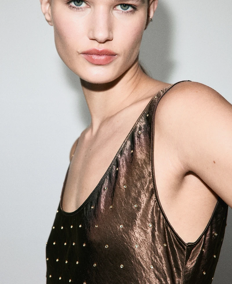 Mango Women's Crystals Satin Crinkle-Effect Dress