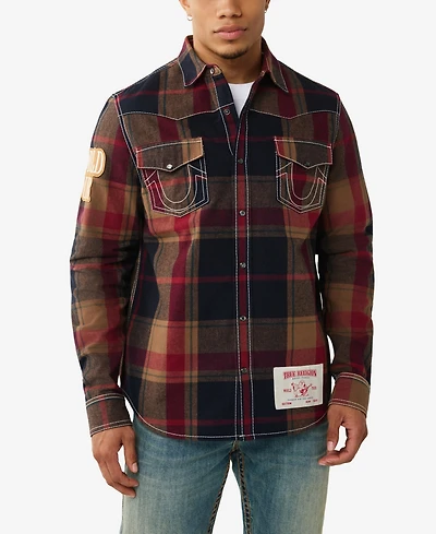 True Religion Men's Plaid Big T Western Shirt