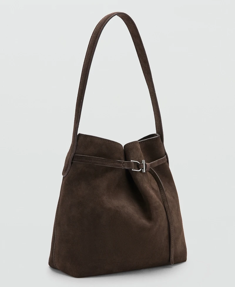 Mango Women's Buckle Suede Bucket Bag