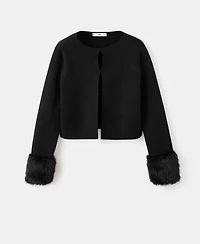 Mango Women's Faux-Fur Cuffs Cardigan