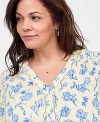 Style & Co Plus Cotton Floral 3/4-Sleeve Top, Macy's Exclusive