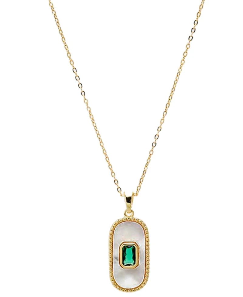 by Adina Eden Green Cubic Zirconia Mother Of Pearl Elongated Dog Tag Necklace