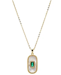 by Adina Eden Green Cubic Zirconia Mother Of Pearl Elongated Dog Tag Necklace