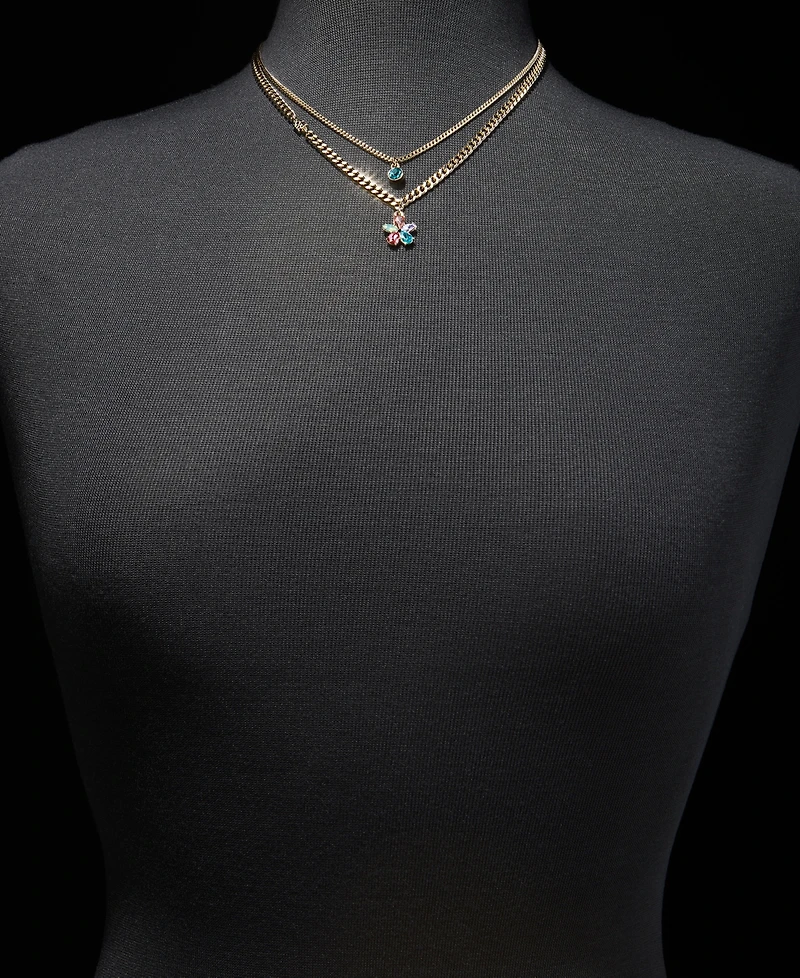 Karl Lagerfeld Paris Multicolor Crystal Flower Layered Pendant Necklace, 16" + 3" extender