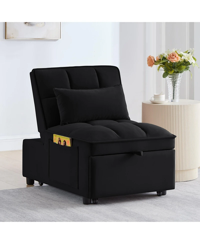 sumyeg 4-in-1 Convertible Sofa Bed with Storage Pockets Adjustable Backrest and Chaise Lounge