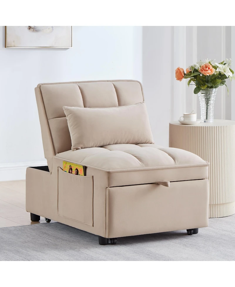 sumyeg 4-in-1 Convertible Sofa Bed with Storage Pockets Adjustable Backrest and Chaise Lounge