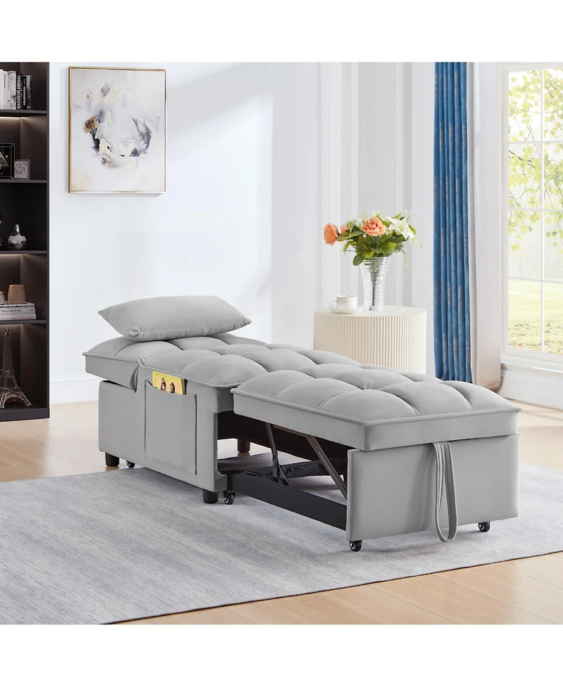 sumyeg 4-in-1 Convertible Sofa Bed with Storage Pockets Adjustable Backrest and Chaise Lounge