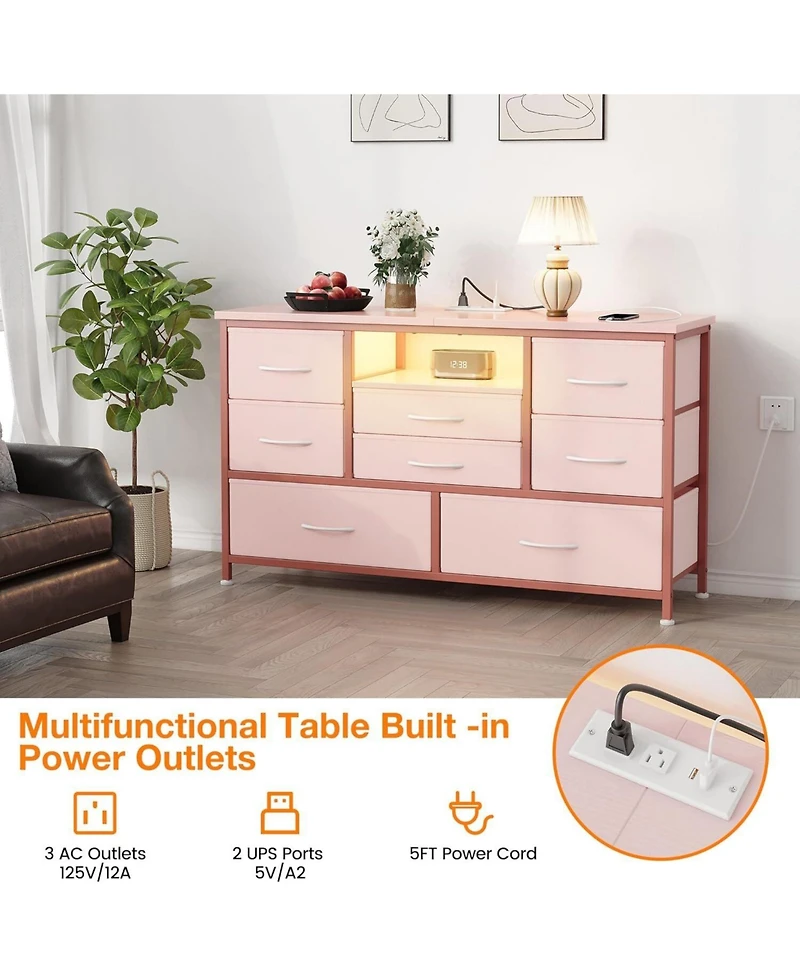 gaomon Modern 8-Drawer Dresser Tv Stand with Rgb Led Lighting, Power Outlet & Usb Ports – Fits 55" TVs, Versatile Storage