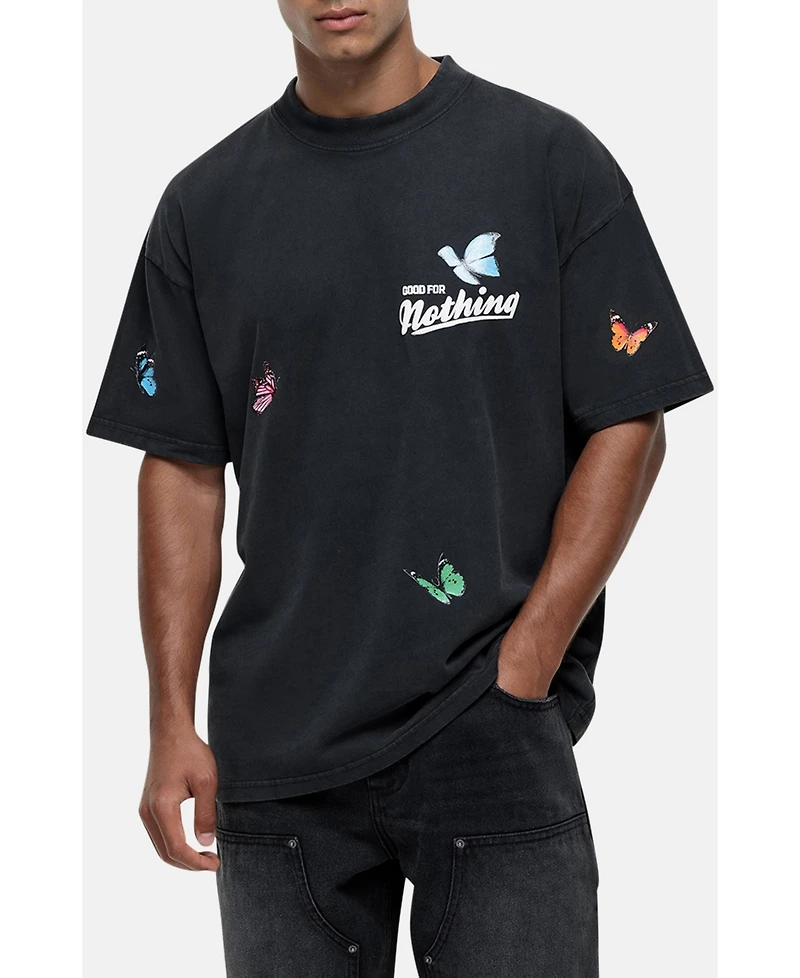 Good For Nothing Women's Flight Butterfly Print Relaxed Tee