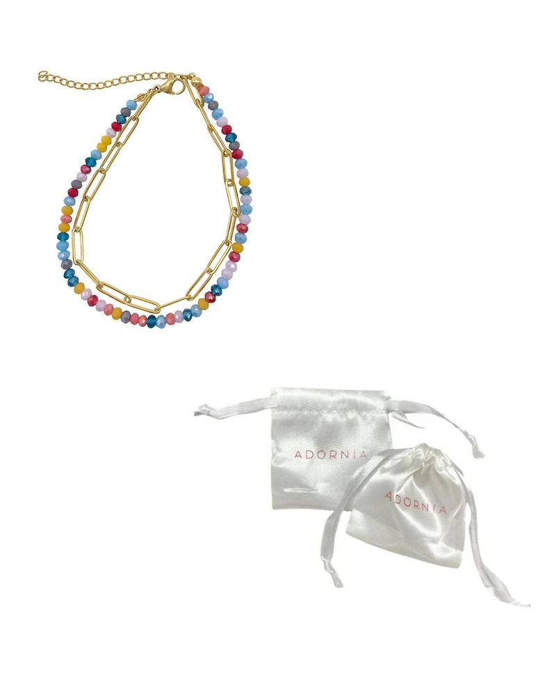 Adornia Multi Color Bead and Paper Clip Chain Double Bracelet